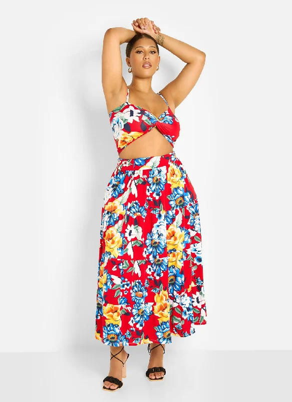 Analise Floral Print Skater Maxi Skirt