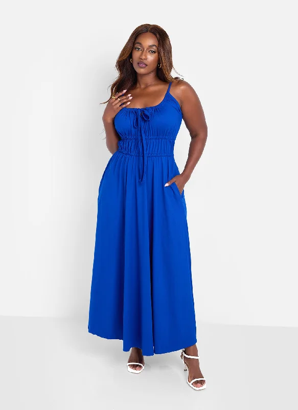 Bai Peasant Top Skater Maxi Dress - Blue