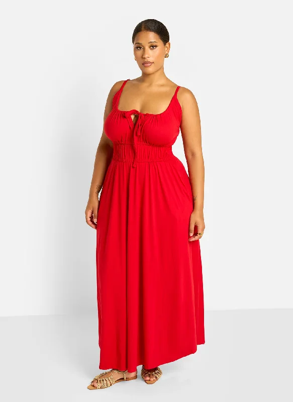 Bai Peasant Top Skater Maxi Dress - Red