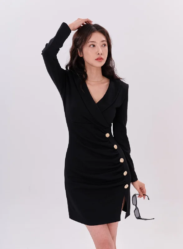 Gold Button Long Sleeve Mini Dress IS05