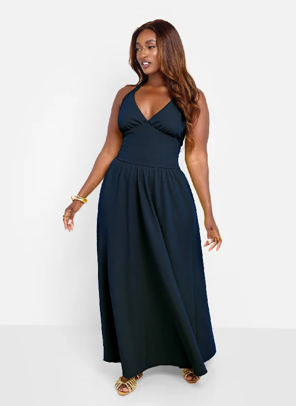 Isabella Halter Skater Maxi Dress - Black