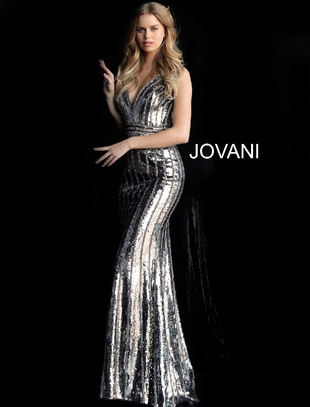 Jovani 64159 V-Back Sequin Long Prom Dress