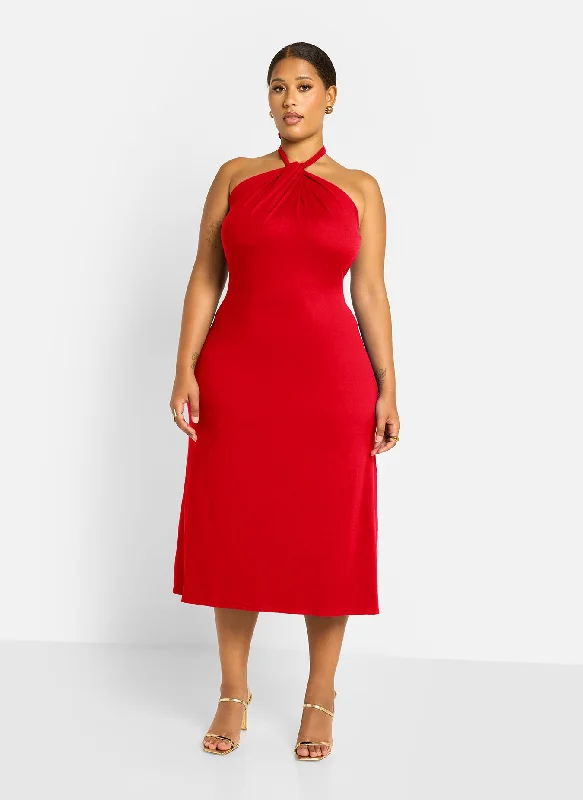 Livia Halter Slip Dress - Red