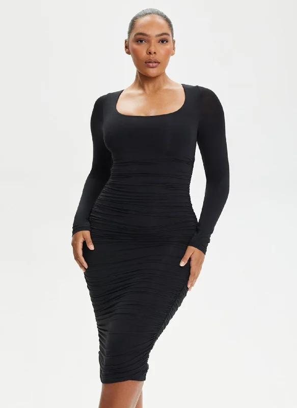 She Waisted Built-In Shape Wear Ruched Long Sleeve Dress