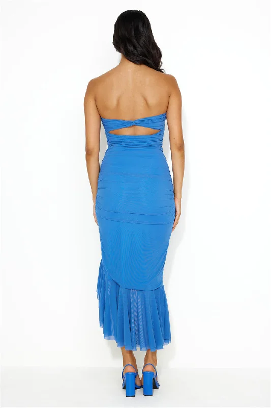 She's Adored Strapless Mesh Maxi Dress Blue