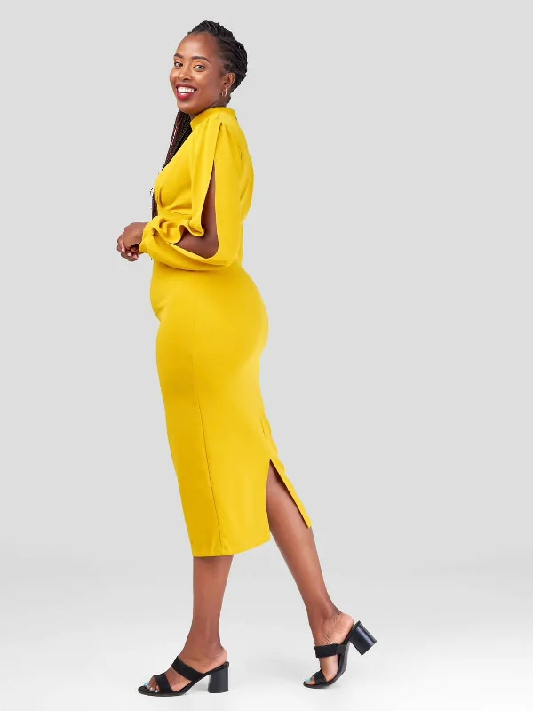 Stylish Sisters Bodycon Dress - Mustard