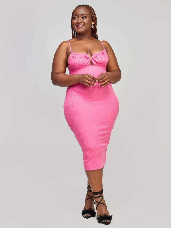 Tausi Ribbed Bodycon Dress - Pink