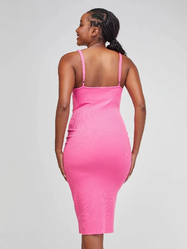 Tausi Ribbed Bodycon Dress - Pink