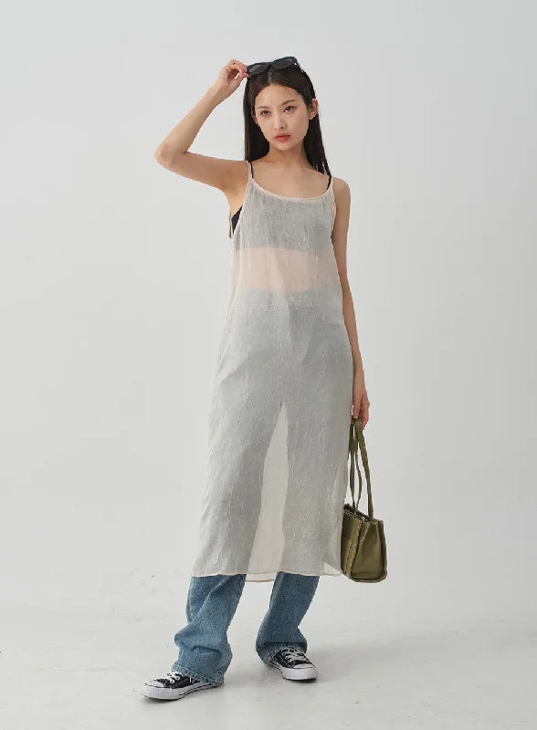 Wrinkle Sheer Cami Maxi Dress CJ08