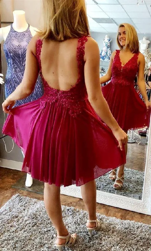 A-line V-neck Homecoming Dress  Backless Short Prom Dress PD401