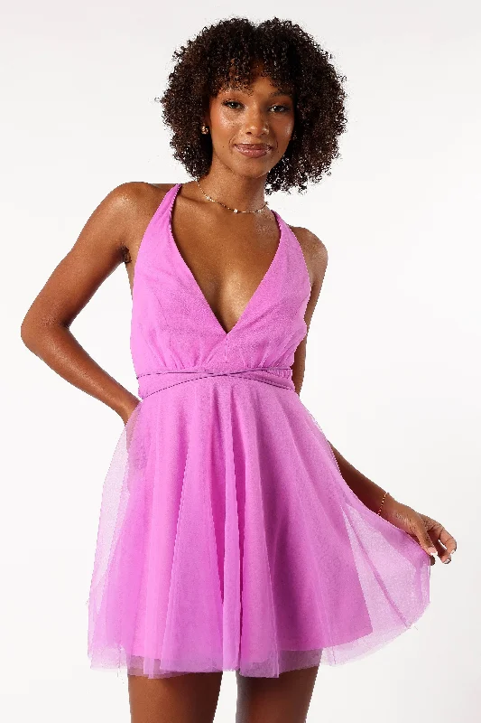 Arlowe Halterneck Mini Dress - Lavendar