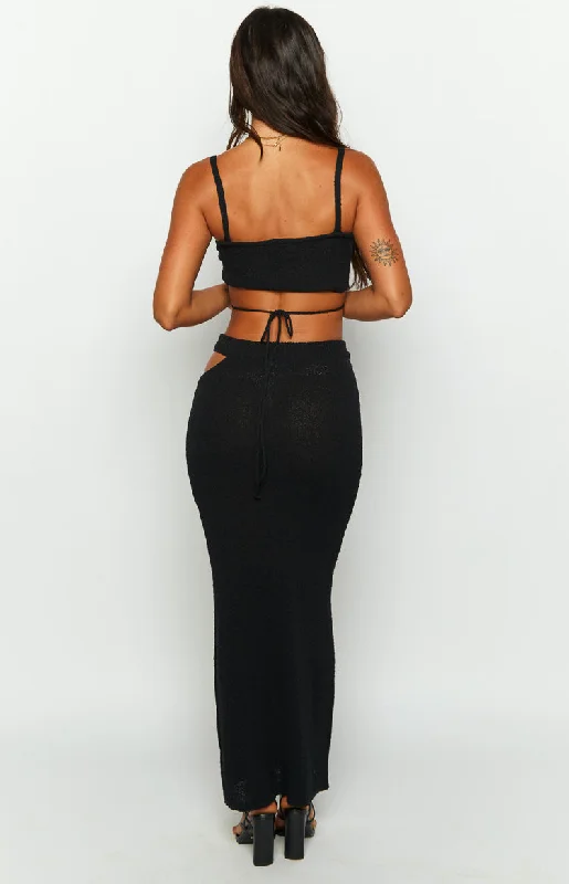 Ellah Black Knit Midi Skirt