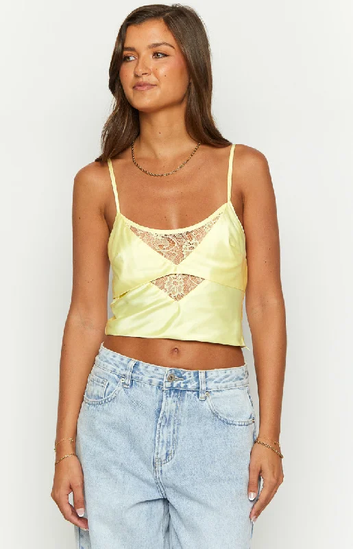 Golden Affair Yellow Satin Crop Top