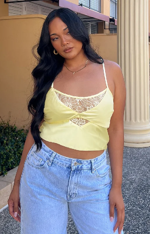 Golden Affair Yellow Satin Crop Top