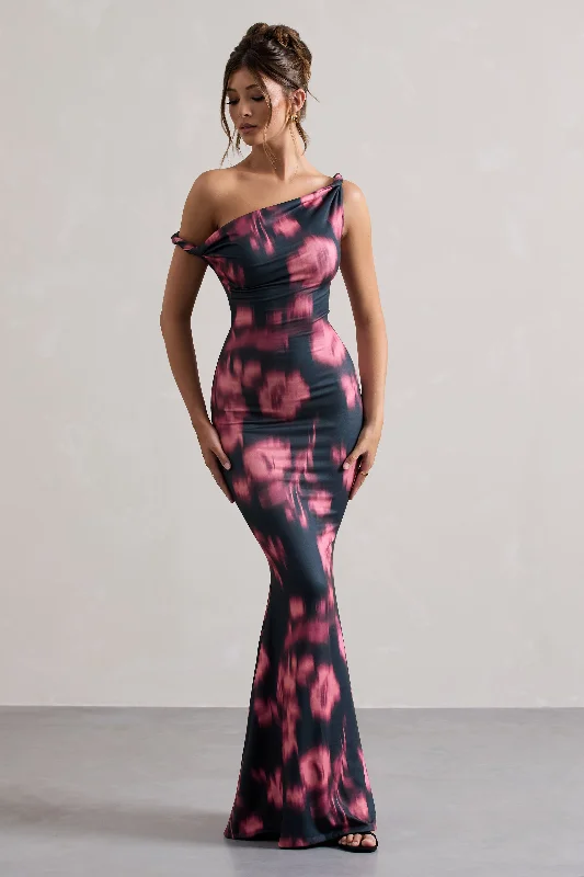 Lita | Pink Abstract Print Twisted Asymmetric Maxi Dress