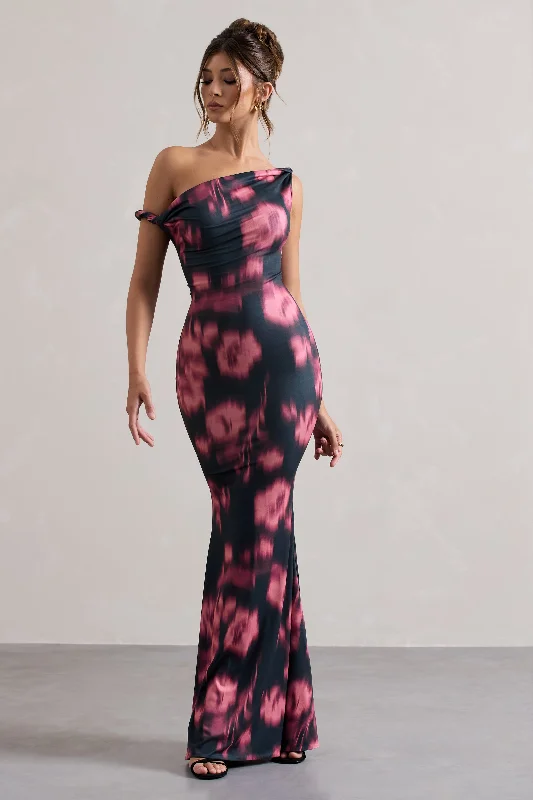 Lita | Pink Abstract Print Twisted Asymmetric Maxi Dress