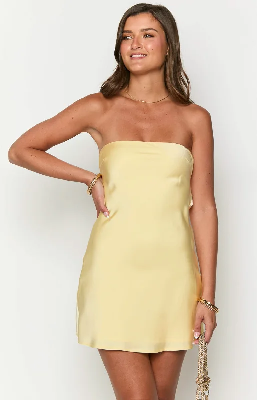 Mylee Yellow Satin Strapless Mini Dress