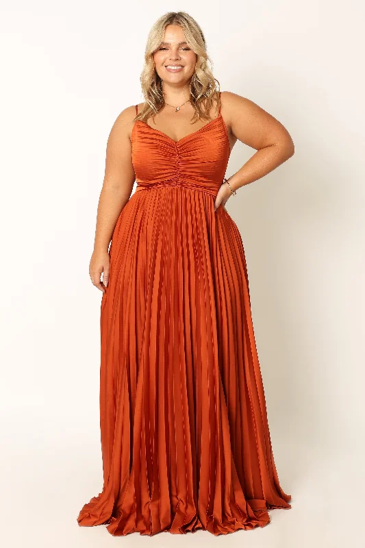 Naira Pleated Maxi Dress - Sunset Orange