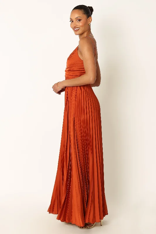 Naira Pleated Maxi Dress - Sunset Orange