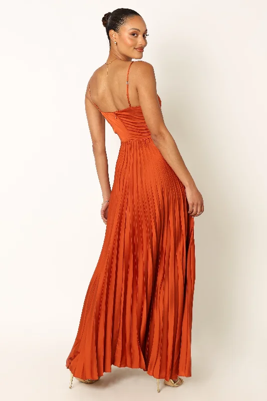 Naira Pleated Maxi Dress - Sunset Orange