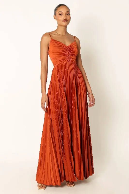 Naira Pleated Maxi Dress - Sunset Orange