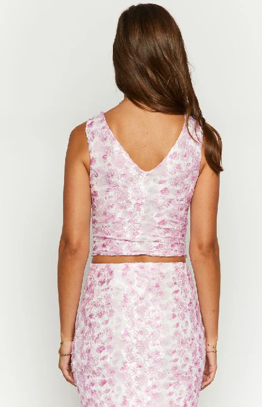 Peony Paradise Pink Lace Crop Top