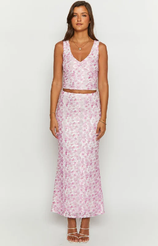 Peony Paradise Pink Lace Maxi Skirt