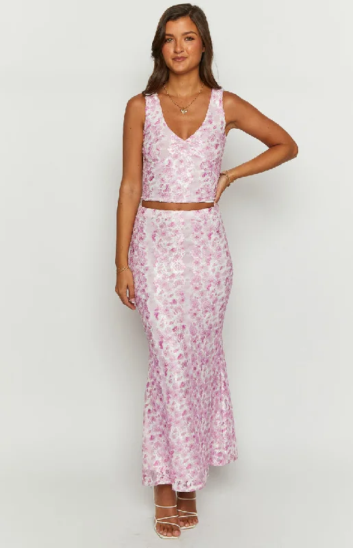 Peony Paradise Pink Lace Maxi Skirt