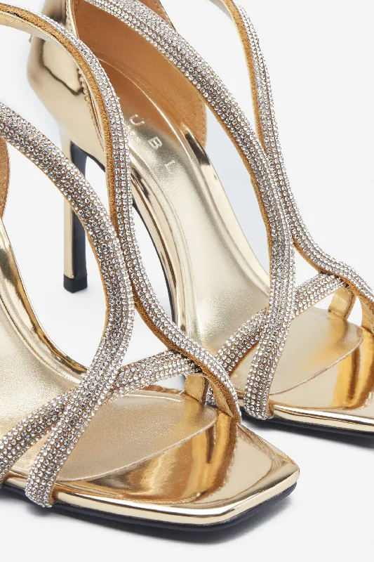 Pluto | Gold Metallic Diamante Heeled Sandals