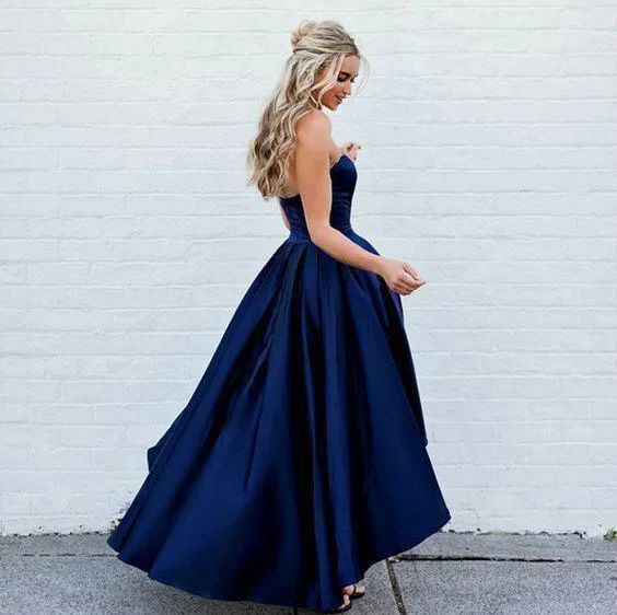 Sweetheart Navy Blue High Low Prom Dresses Homecoming Dresses  PD415