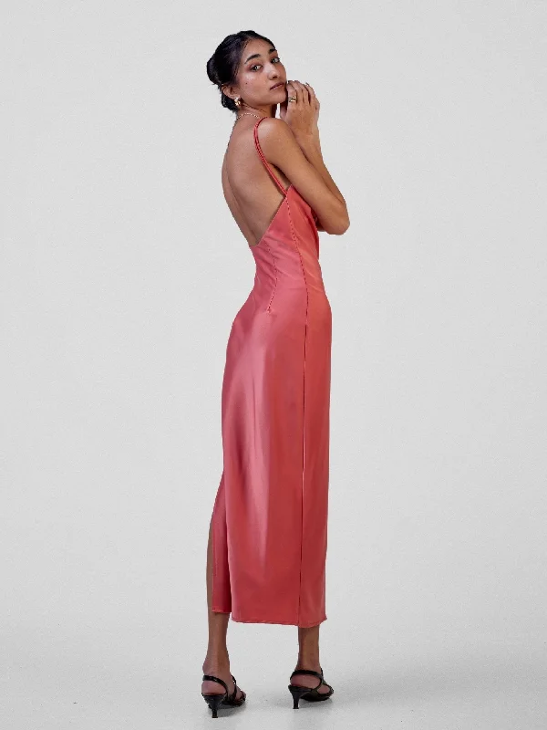 Anika Long Satin Double Strap Dress - Blush Pink