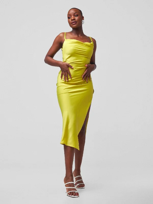 Anika Long Satin Double Strap Dress - Lime