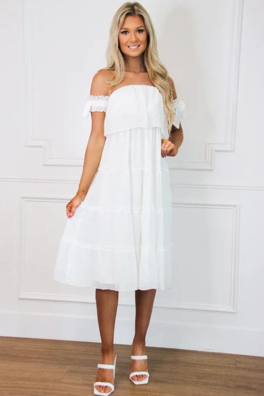 Ayla Tiered Midi Dress: White