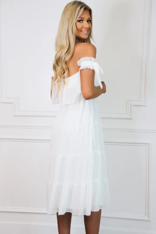 Ayla Tiered Midi Dress: White