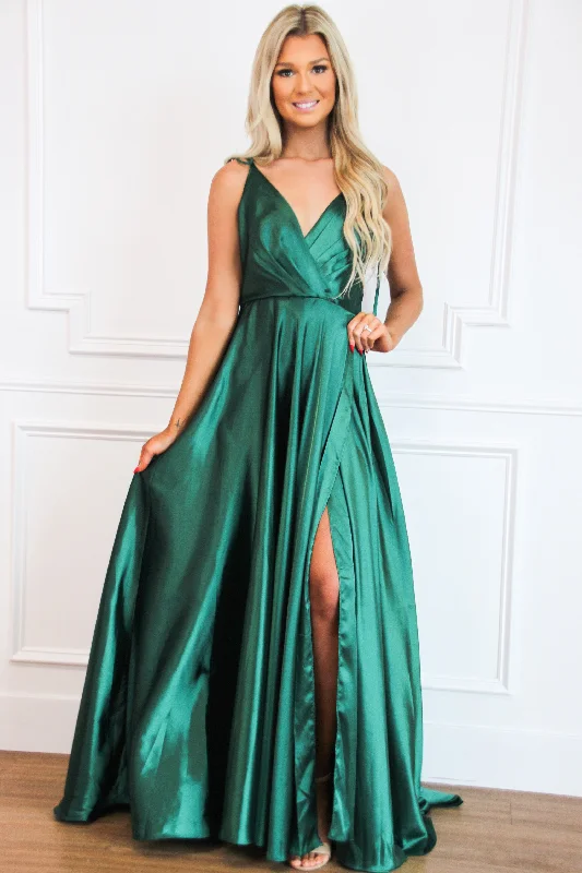 Born to Love You Satin Slit Formal Dress: Emerald