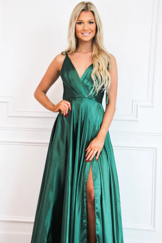 Born to Love You Satin Slit Formal Dress: Emerald