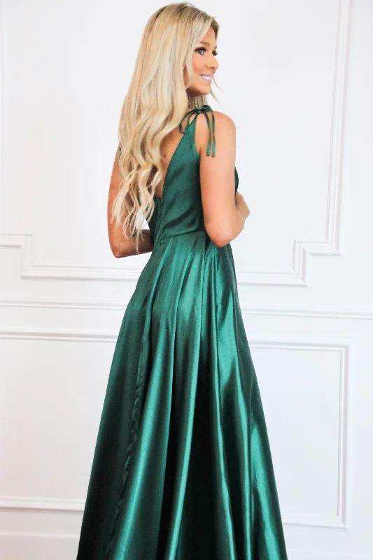 Born to Love You Satin Slit Formal Dress: Emerald