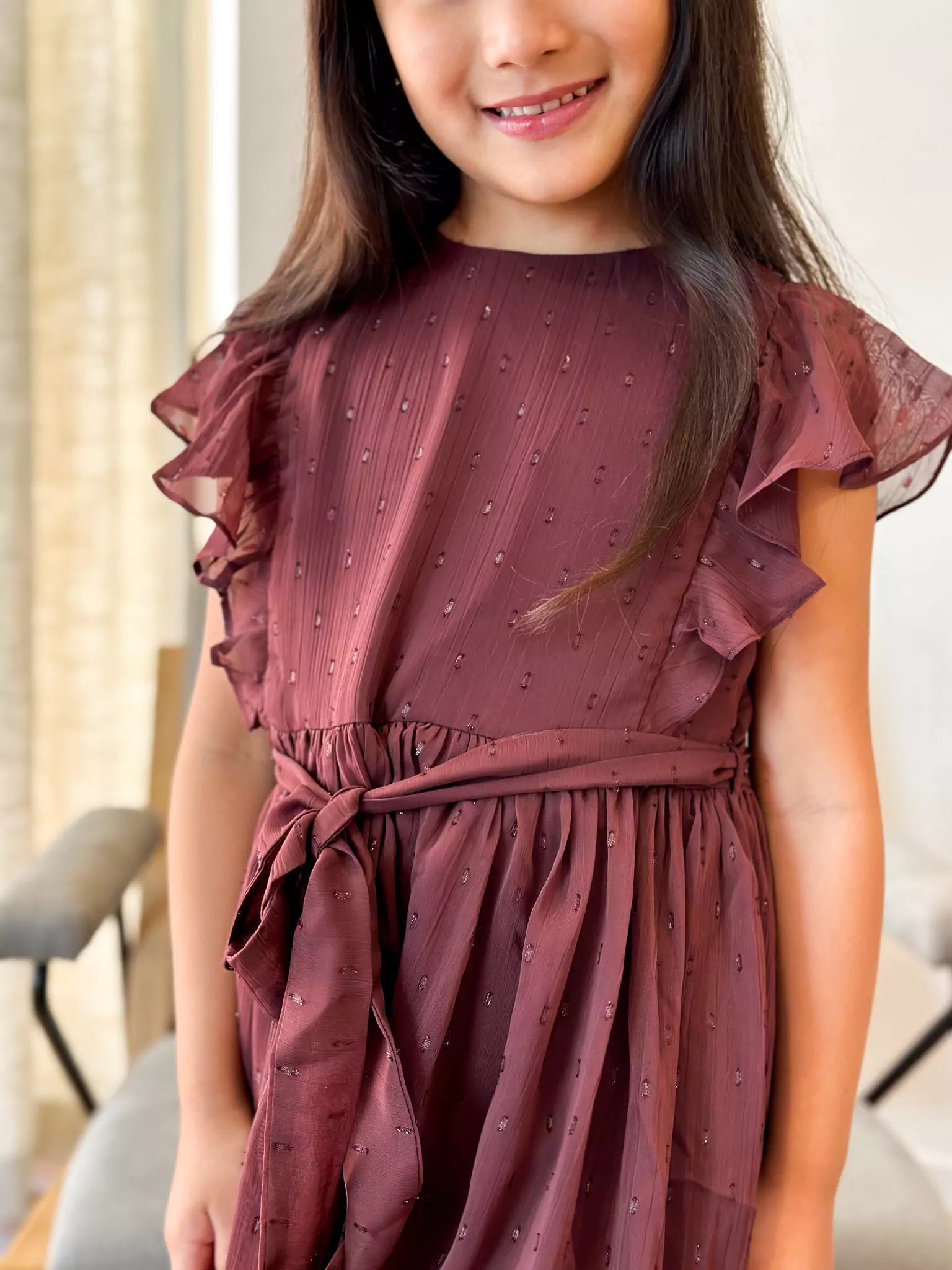 Mini Pecan Rose Long Dress for Girls