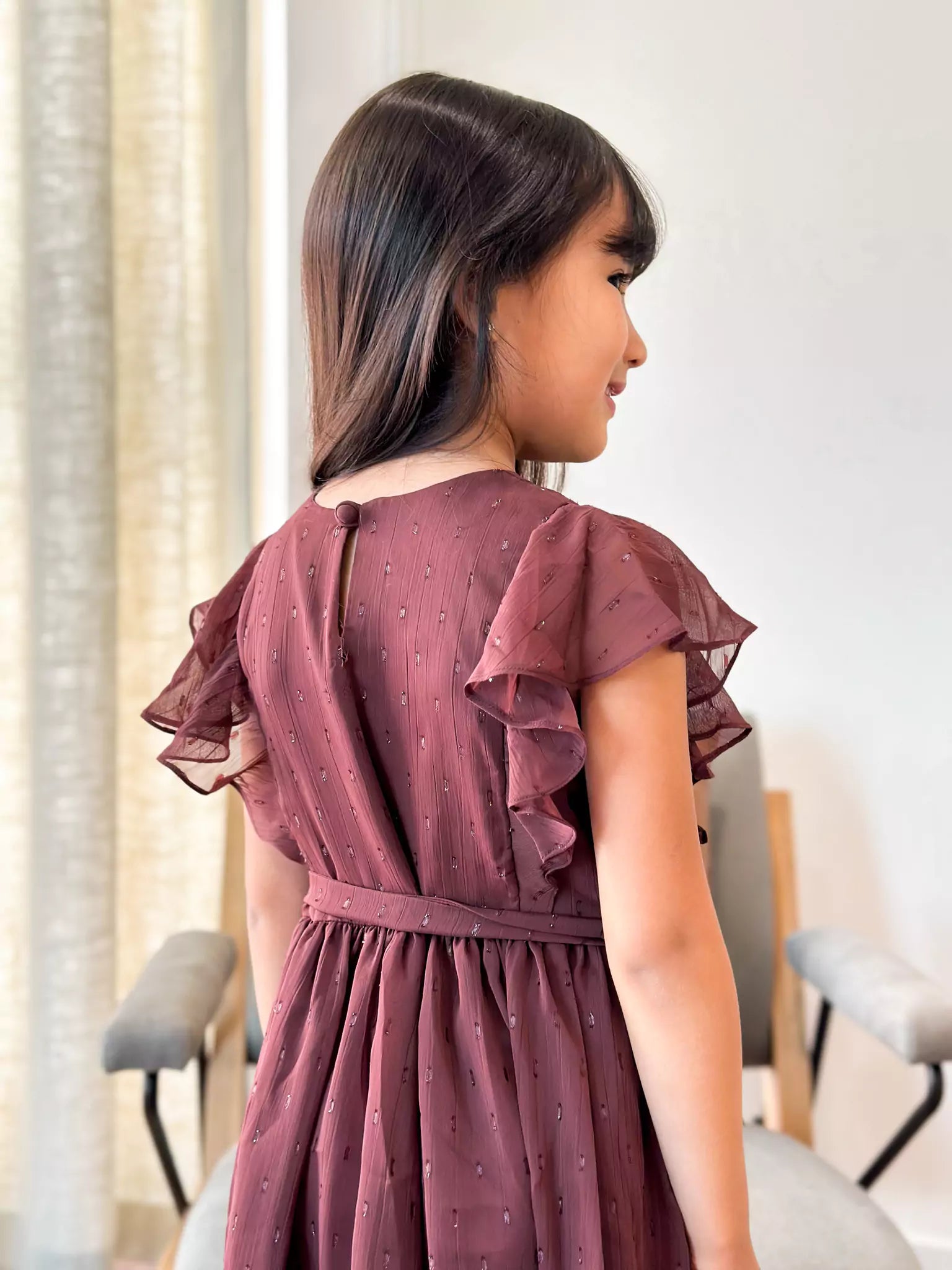 Mini Pecan Rose Long Dress for Girls