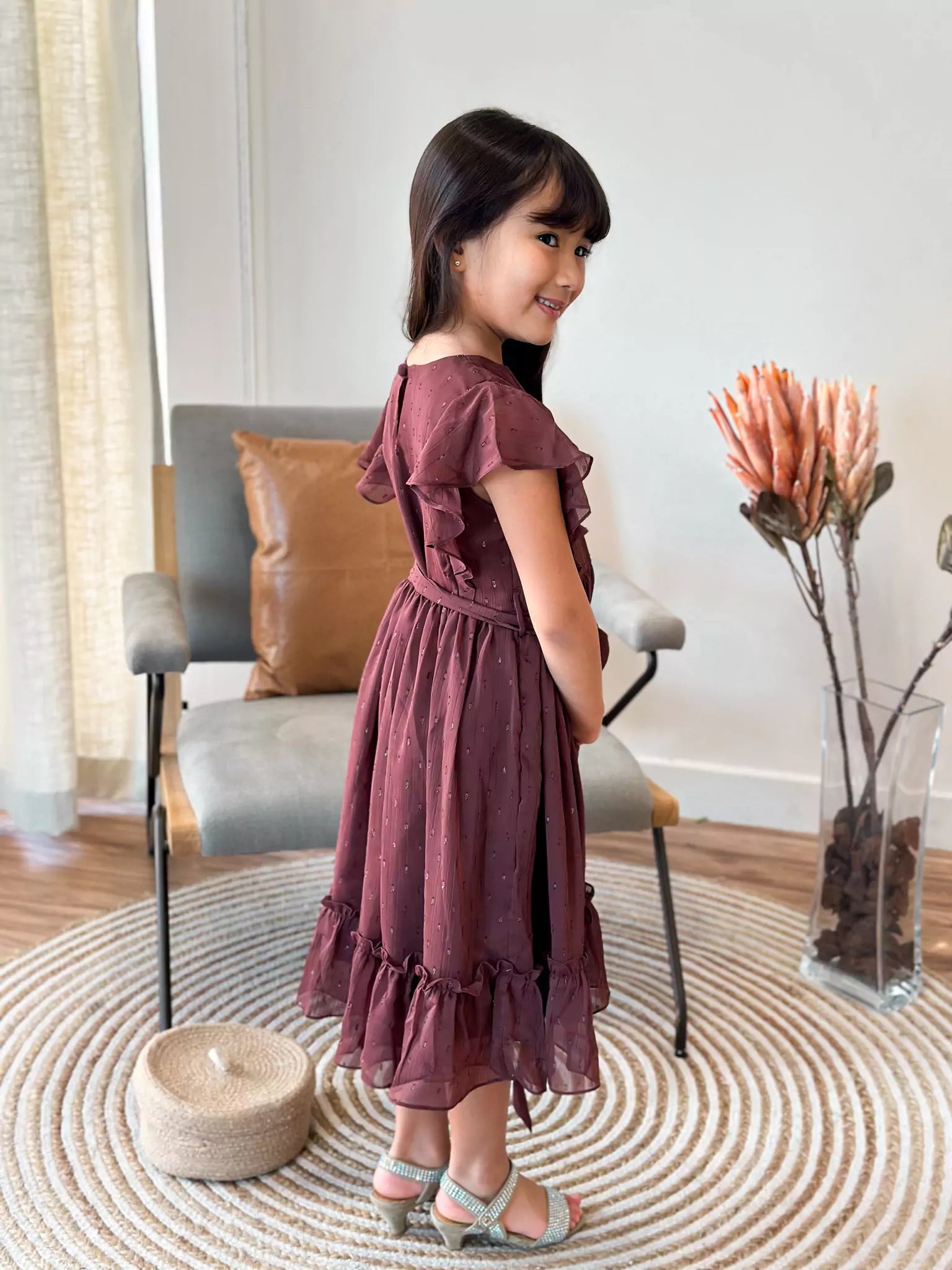 Mini Pecan Rose Long Dress for Girls