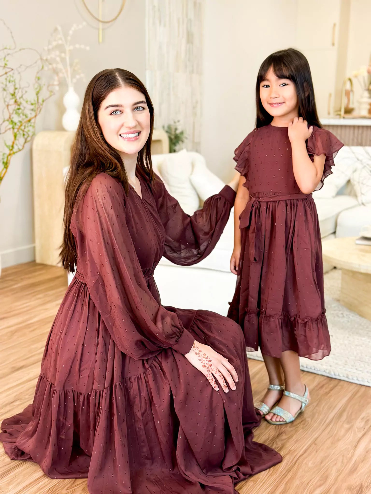 Mini Pecan Rose Long Dress for Girls