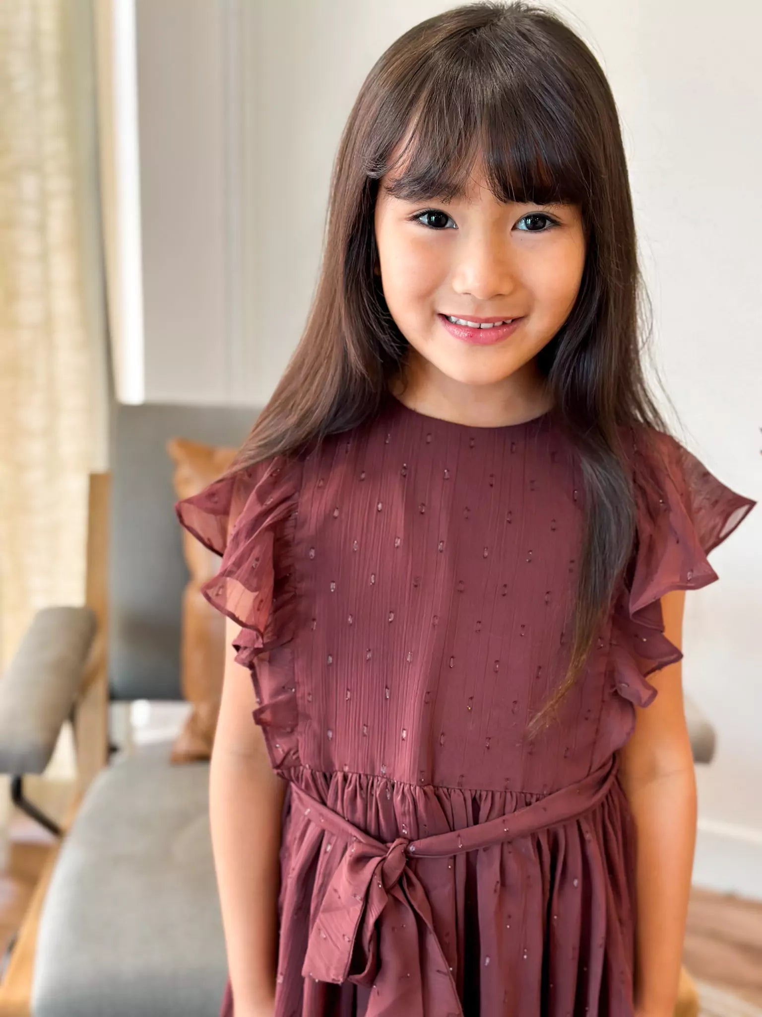 Mini Pecan Rose Long Dress for Girls