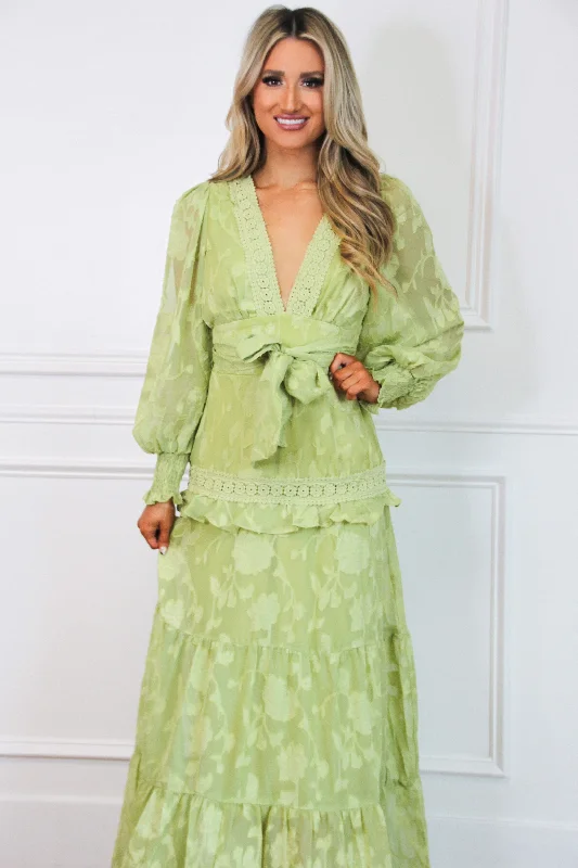 Vineyard Villa Floral Maxi Dress: Chartreuse