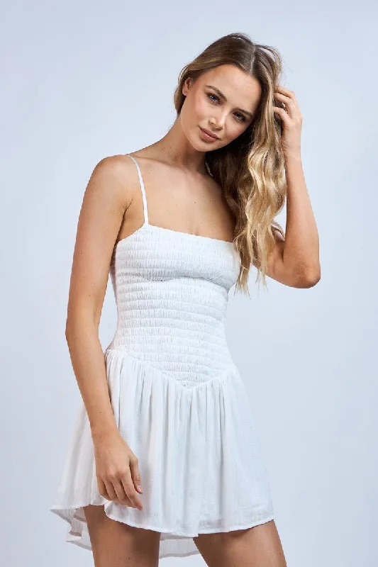 Ainsley White Smocked Cami Mini Dress