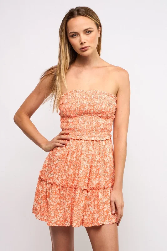 Alana Orange Floral Strapless Mini Dress