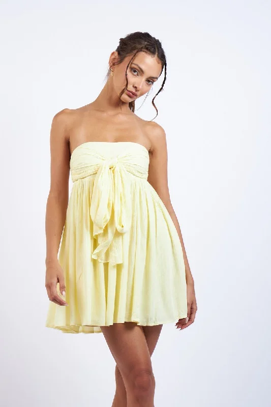 Annie Yellow Strapless Babydoll Mini Dress