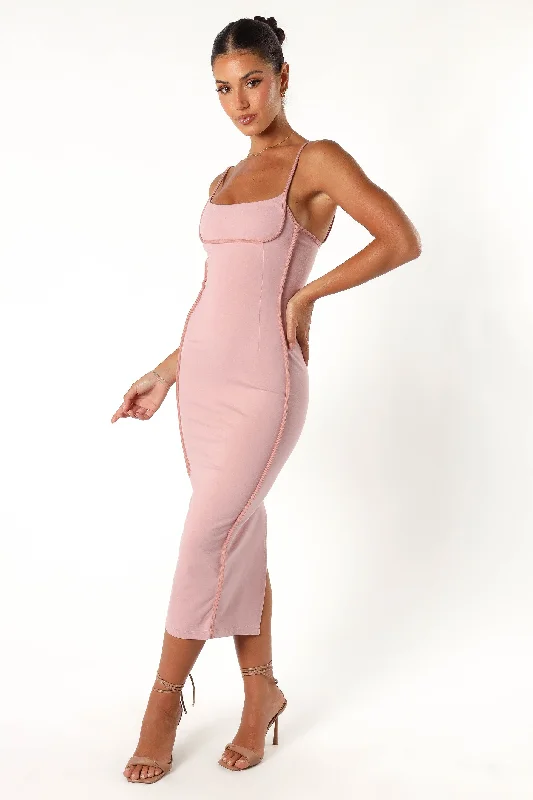 Ari Contrast Trim Midi Dress - Pink