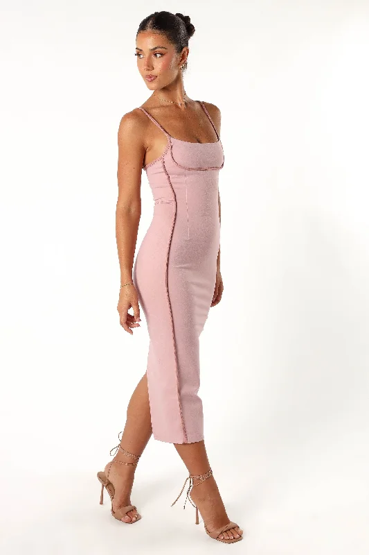 Ari Contrast Trim Midi Dress - Pink