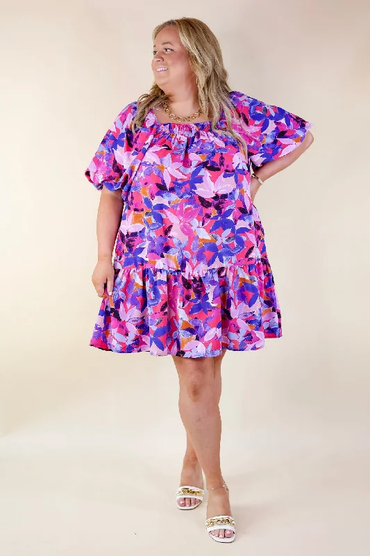 Blossoming Beauty Floral Print Dress in Magenta Pink