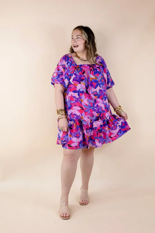 Blossoming Beauty Floral Print Dress in Magenta Pink